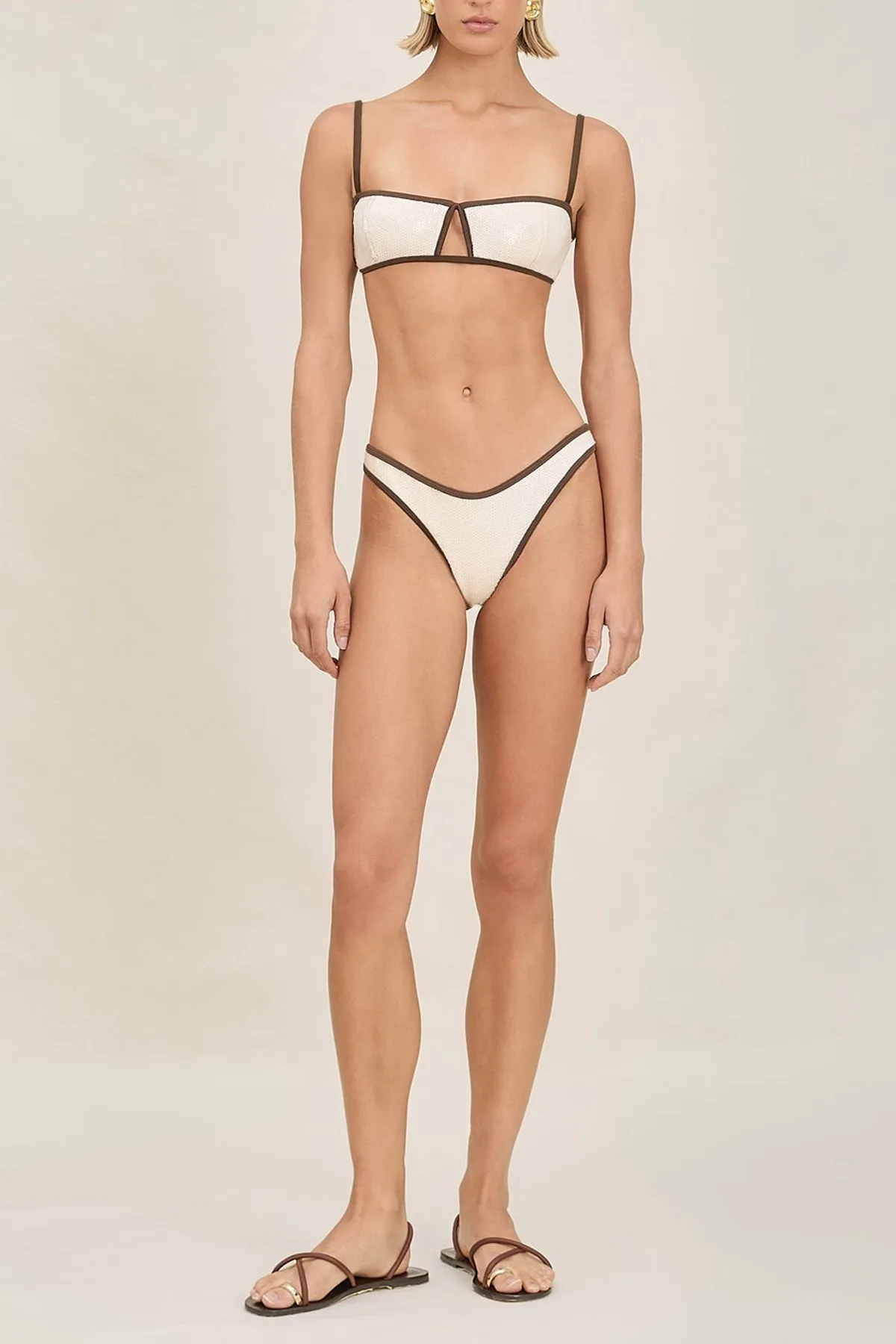 Anya Bikini Top in Cream Sequin