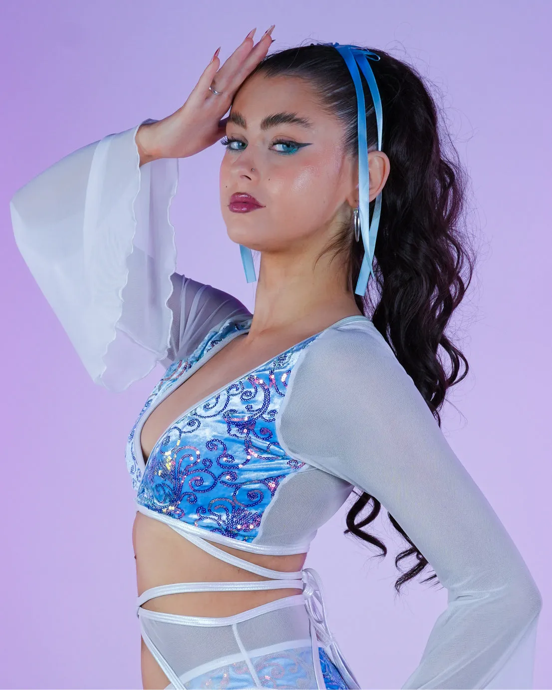 Aqua Cosmic Sequin Wrap Top