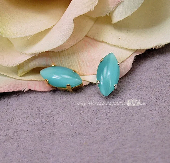 Aqua Moonstone Glass Crystal 15x7mm Navette 4200 With Prong Setting