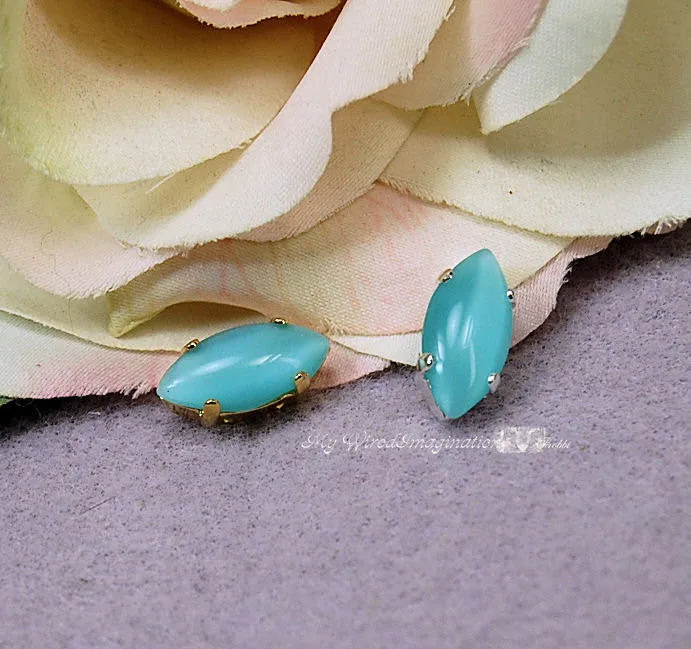 Aqua Moonstone Glass Crystal 15x7mm Navette 4200 With Prong Setting