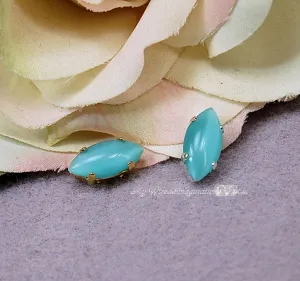 Aqua Moonstone Glass Crystal 15x7mm Navette 4200 With Prong Setting