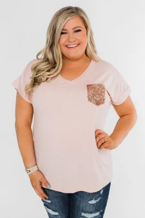 Attracted To You Sequin Pocket Top- Blush