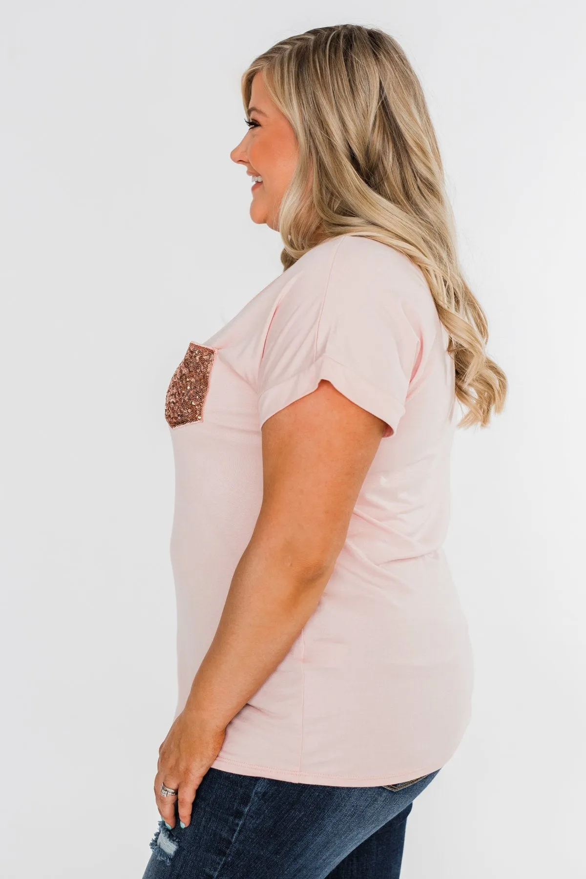 Attracted To You Sequin Pocket Top- Blush