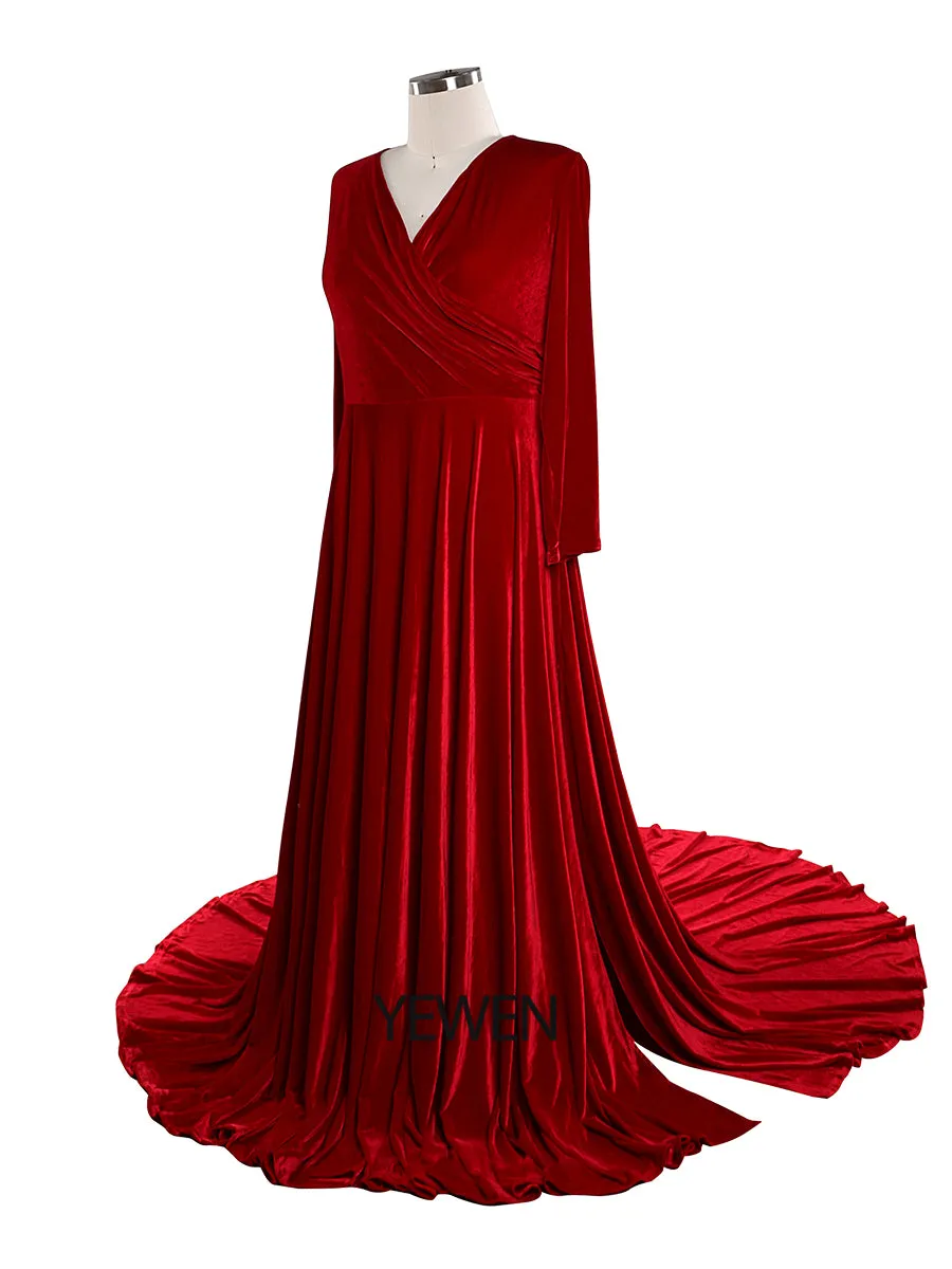 Autumn Woman Plus Size Boho Velvet Gown Long Sleeves Magical Dress for Special Moments Maternity Photo Shoots Gowns YW220918