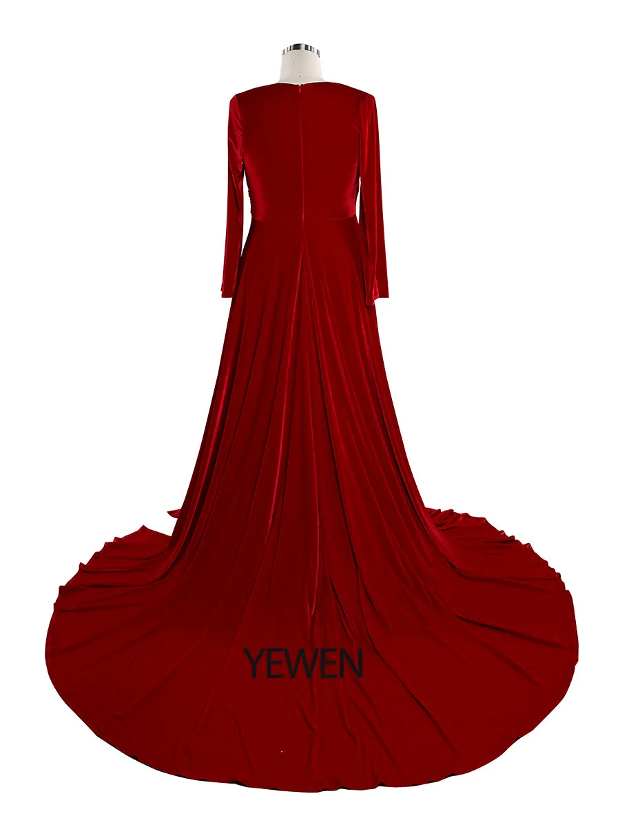 Autumn Woman Plus Size Boho Velvet Gown Long Sleeves Magical Dress for Special Moments Maternity Photo Shoots Gowns YW220918
