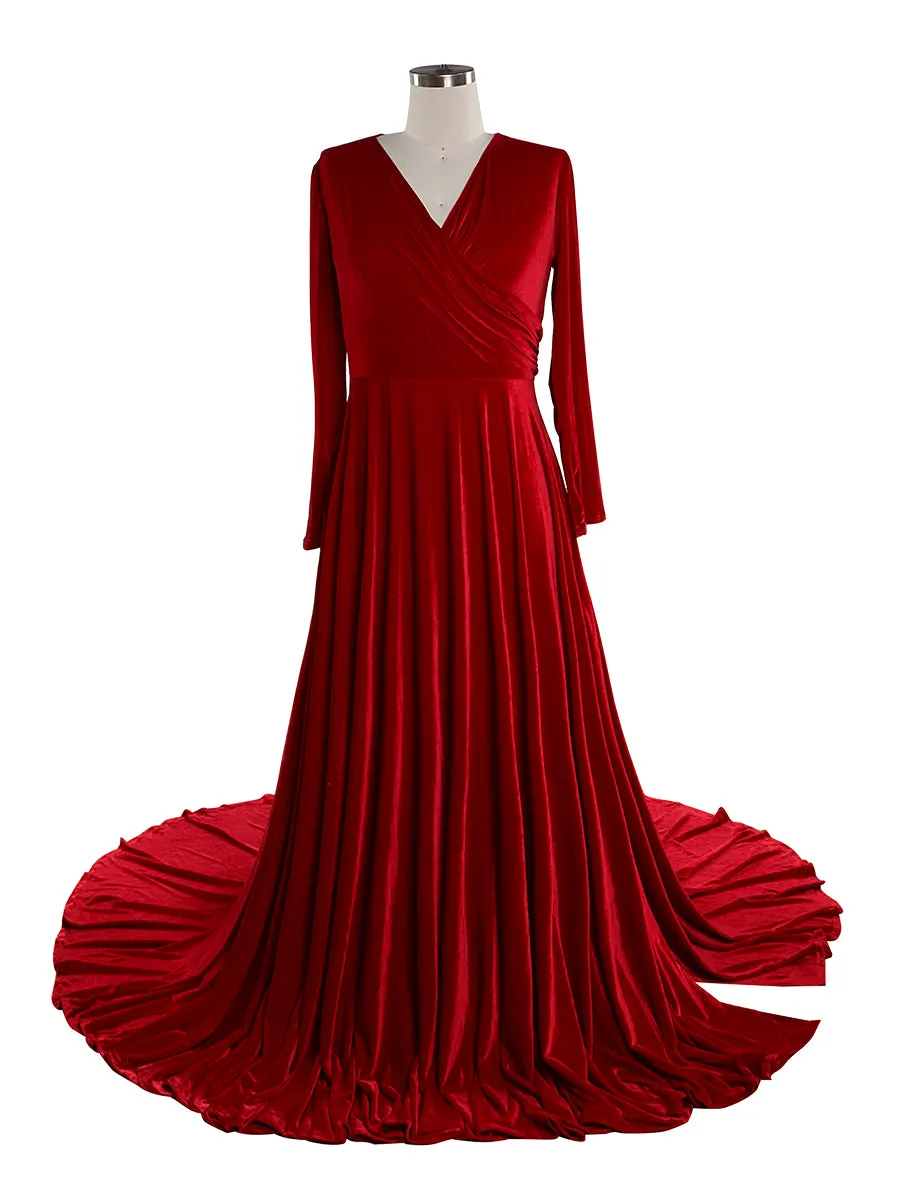 Autumn Woman Plus Size Boho Velvet Gown Long Sleeves Magical Dress for Special Moments Maternity Photo Shoots Gowns YW220918