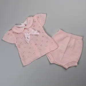 Baby Girl Knitted Outfit - Knitted Top and Jam Pants - Pink