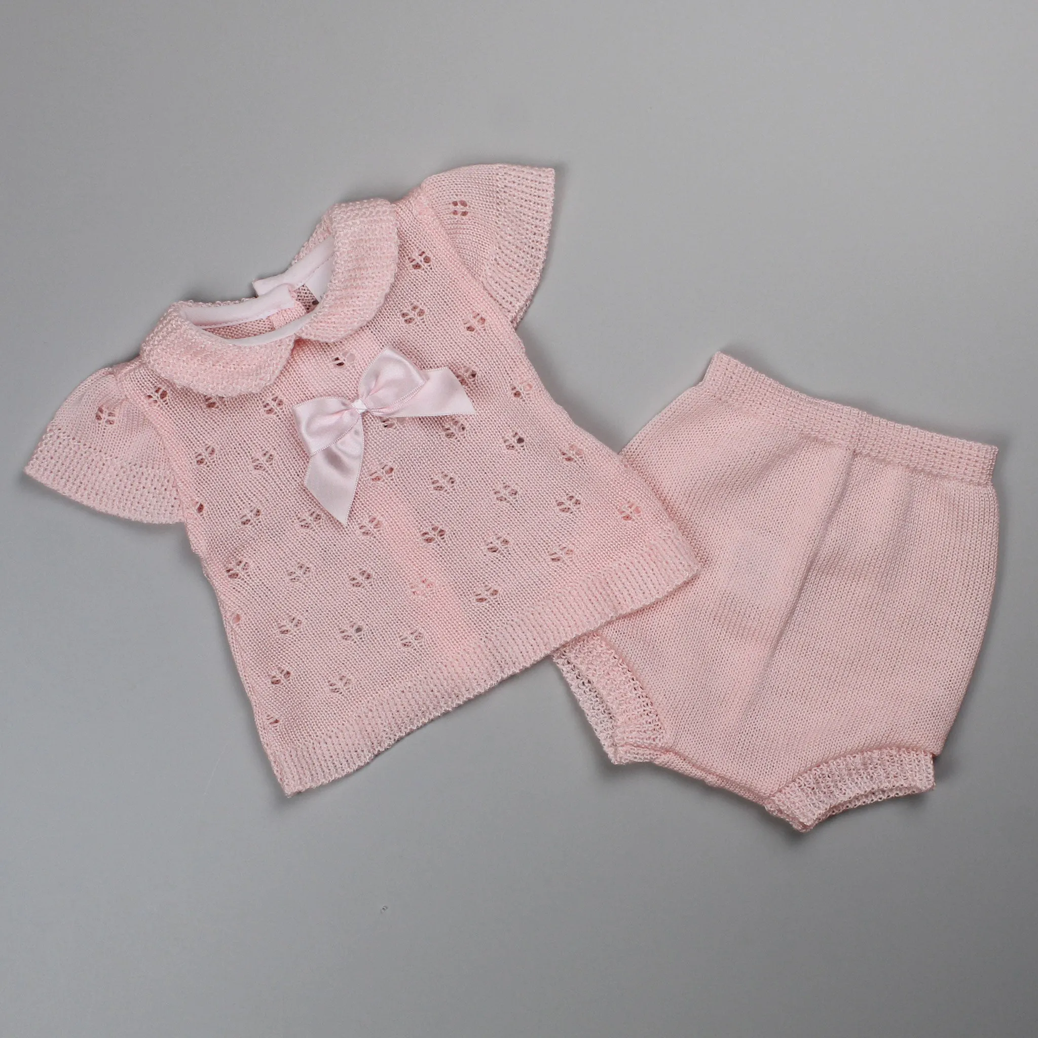 Baby Girl Knitted Outfit - Knitted Top and Jam Pants - Pink