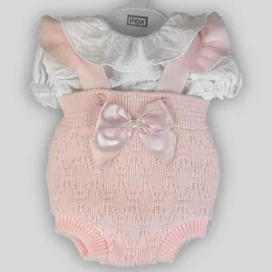 Baby Girls Pink Knitted 2-Piece Summer Set with Braces – Pex