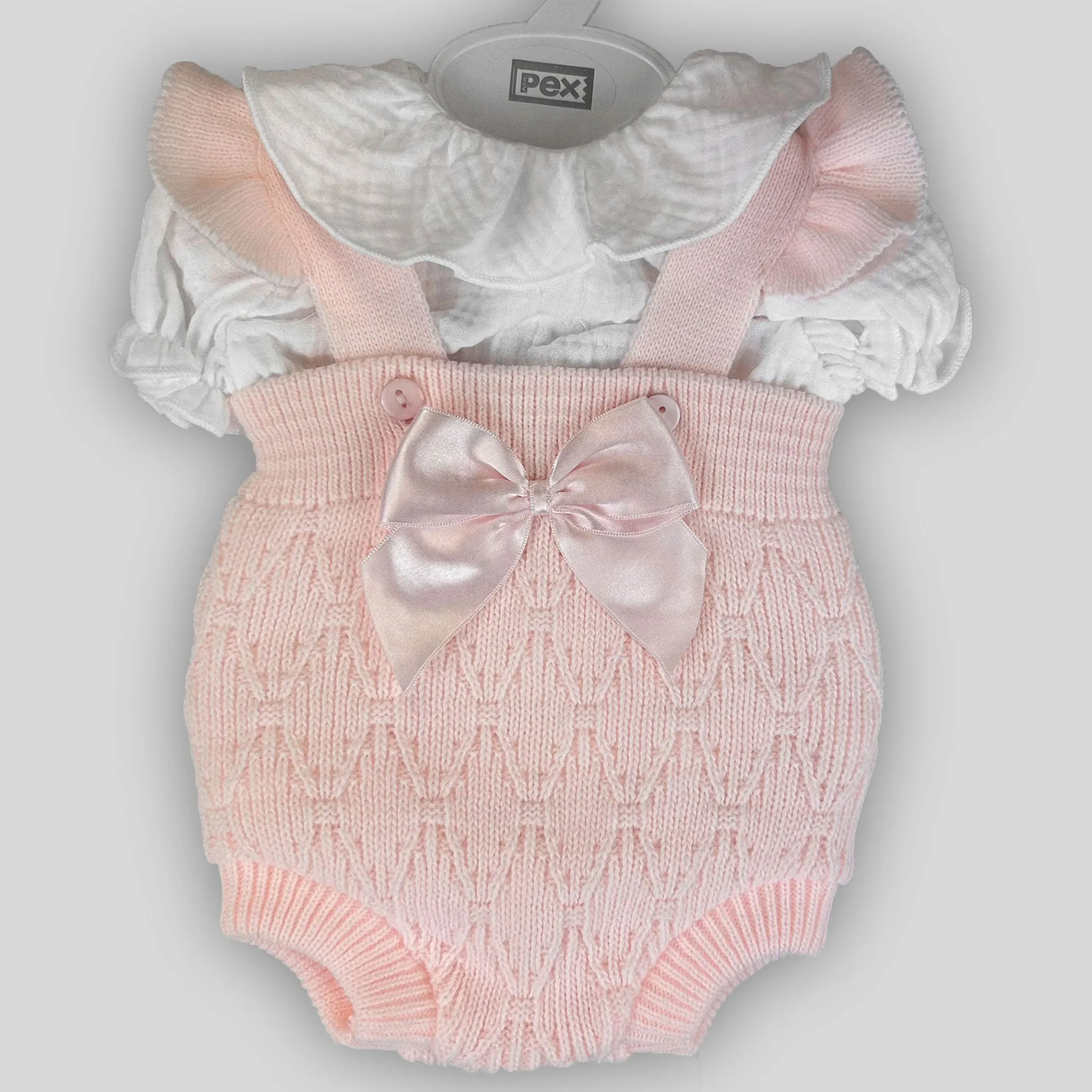 Baby Girls Pink Knitted 2-Piece Summer Set with Braces – Pex