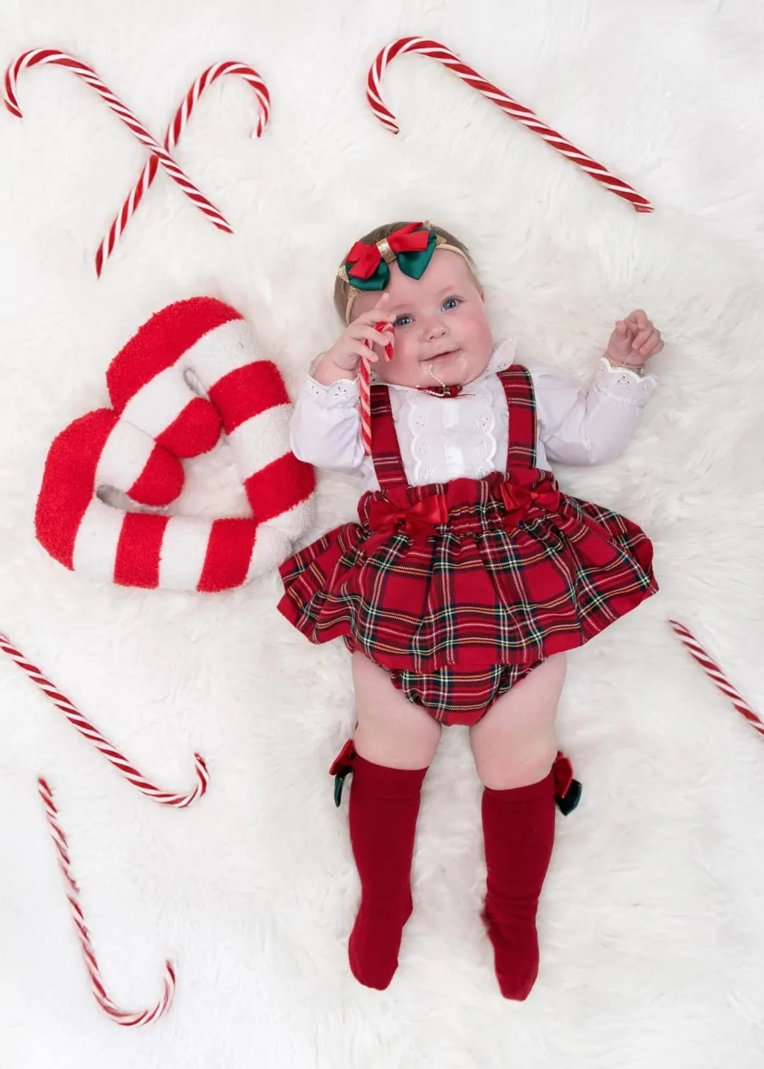 Baby Girls Red Tartan Dungaree Jam Pants Set