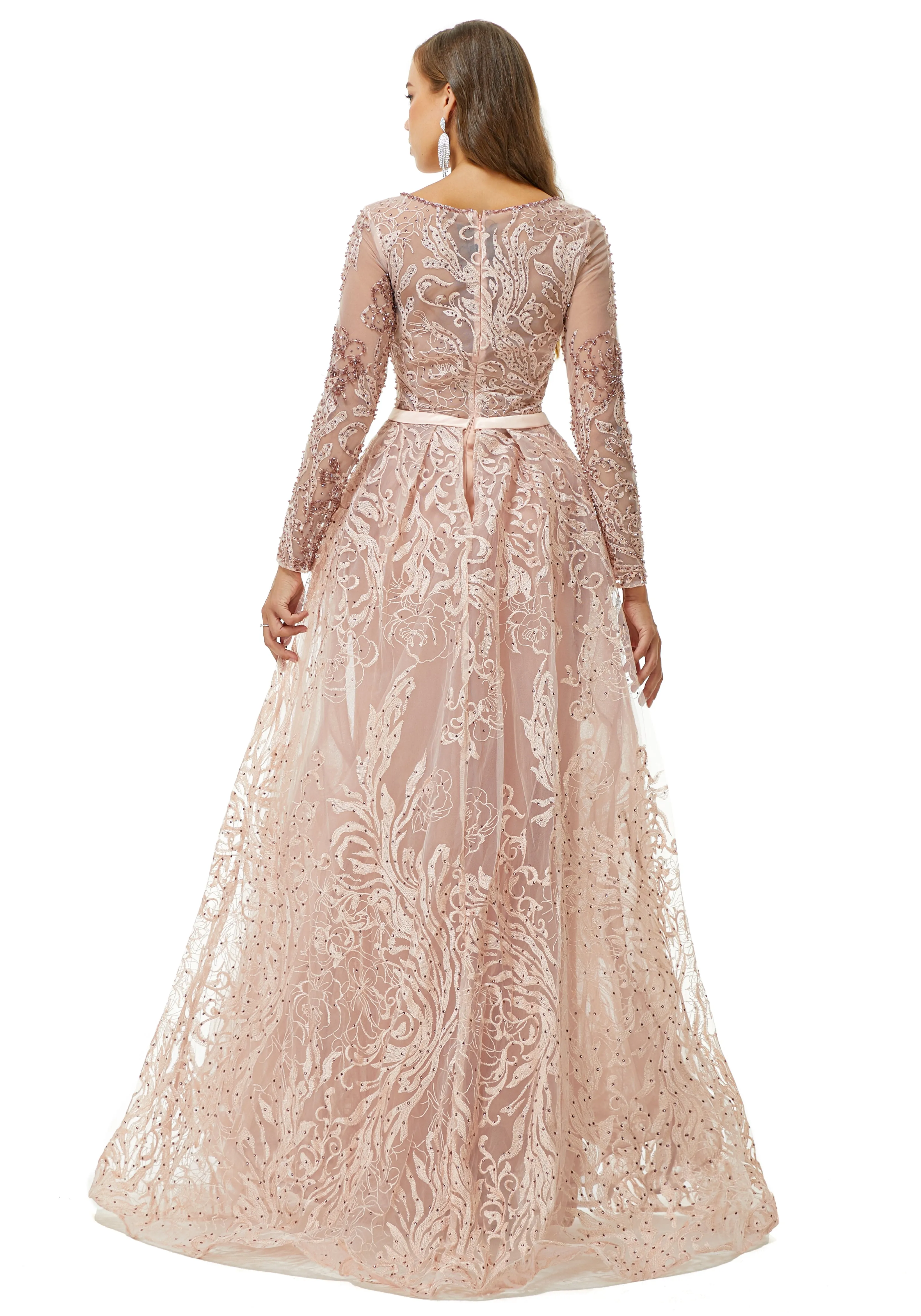 Ballbella Design | Sparkle Beaded Mermaid Long sleeves Prom Dresses with Overskirt