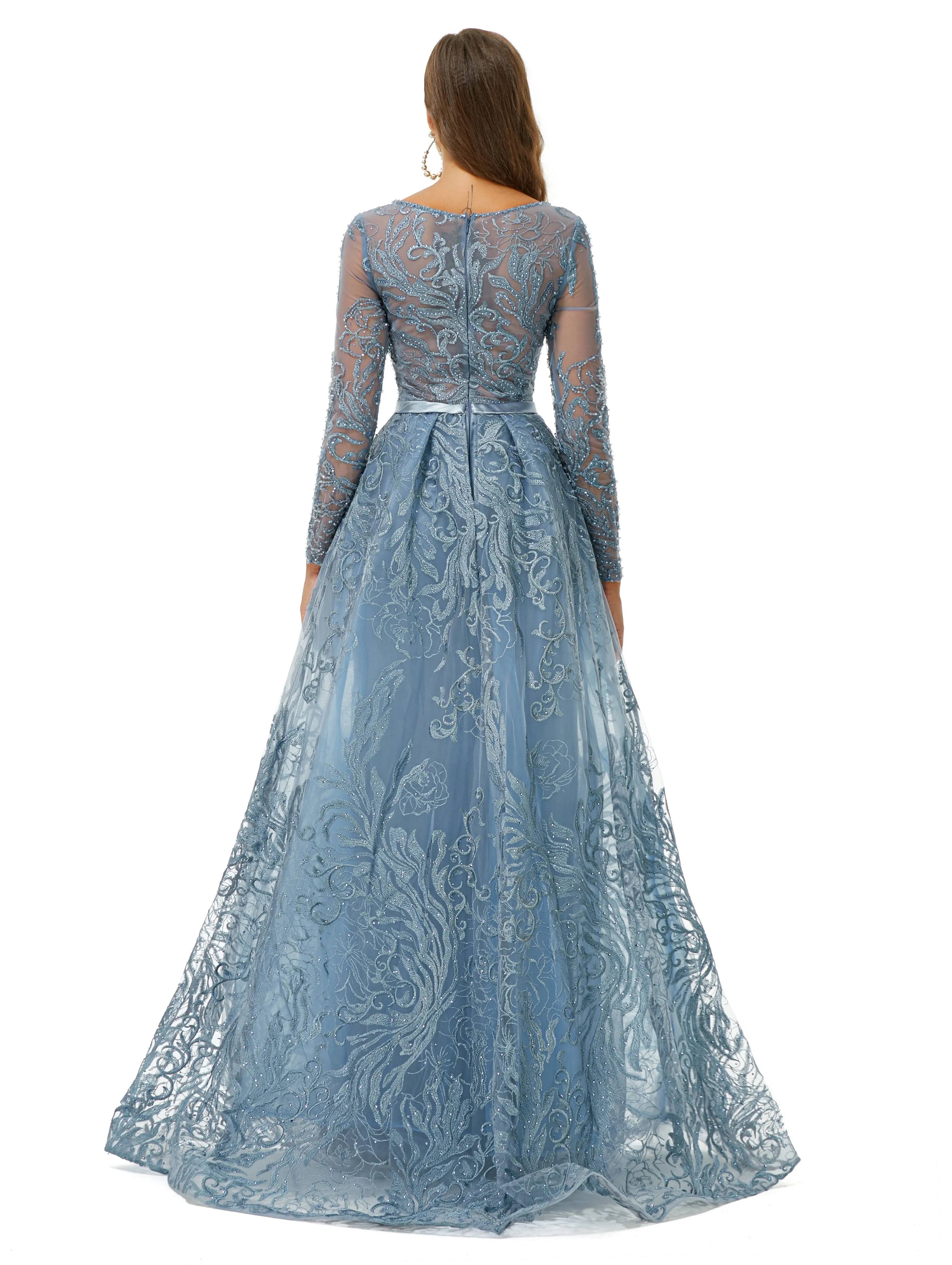 Ballbella Design | Sparkle Beaded Mermaid Long sleeves Prom Dresses with Overskirt