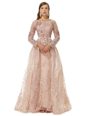 Ballbella Design | Sparkle Beaded Mermaid Long sleeves Prom Dresses with Overskirt