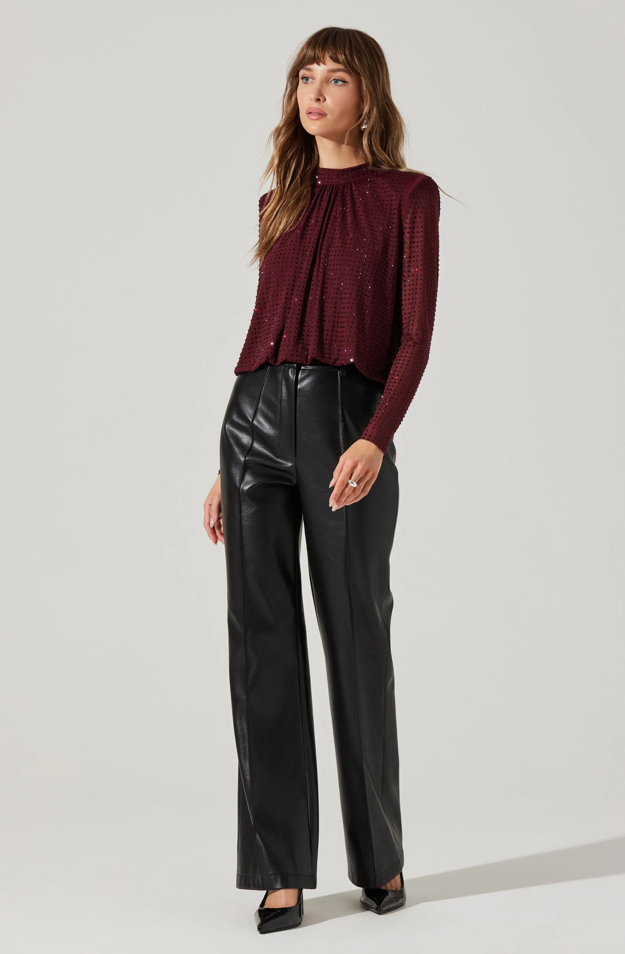Balsa Mock Neck Rhinestone Top