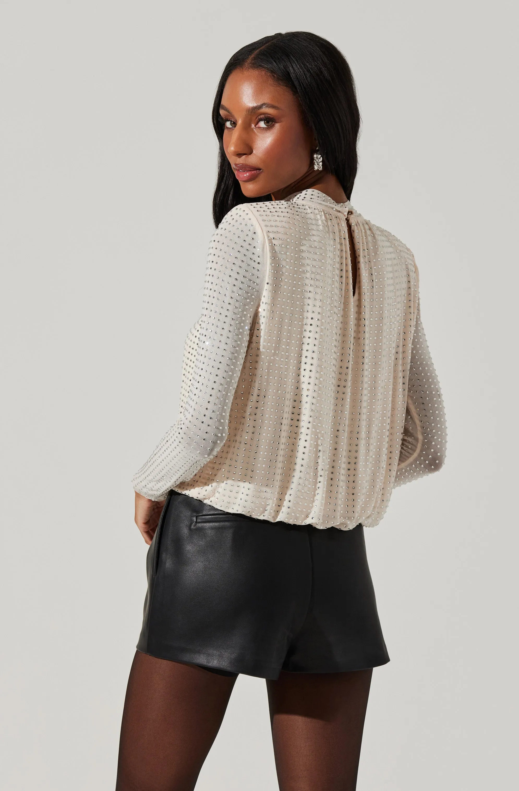 Balsa Mock Neck Rhinestone Top