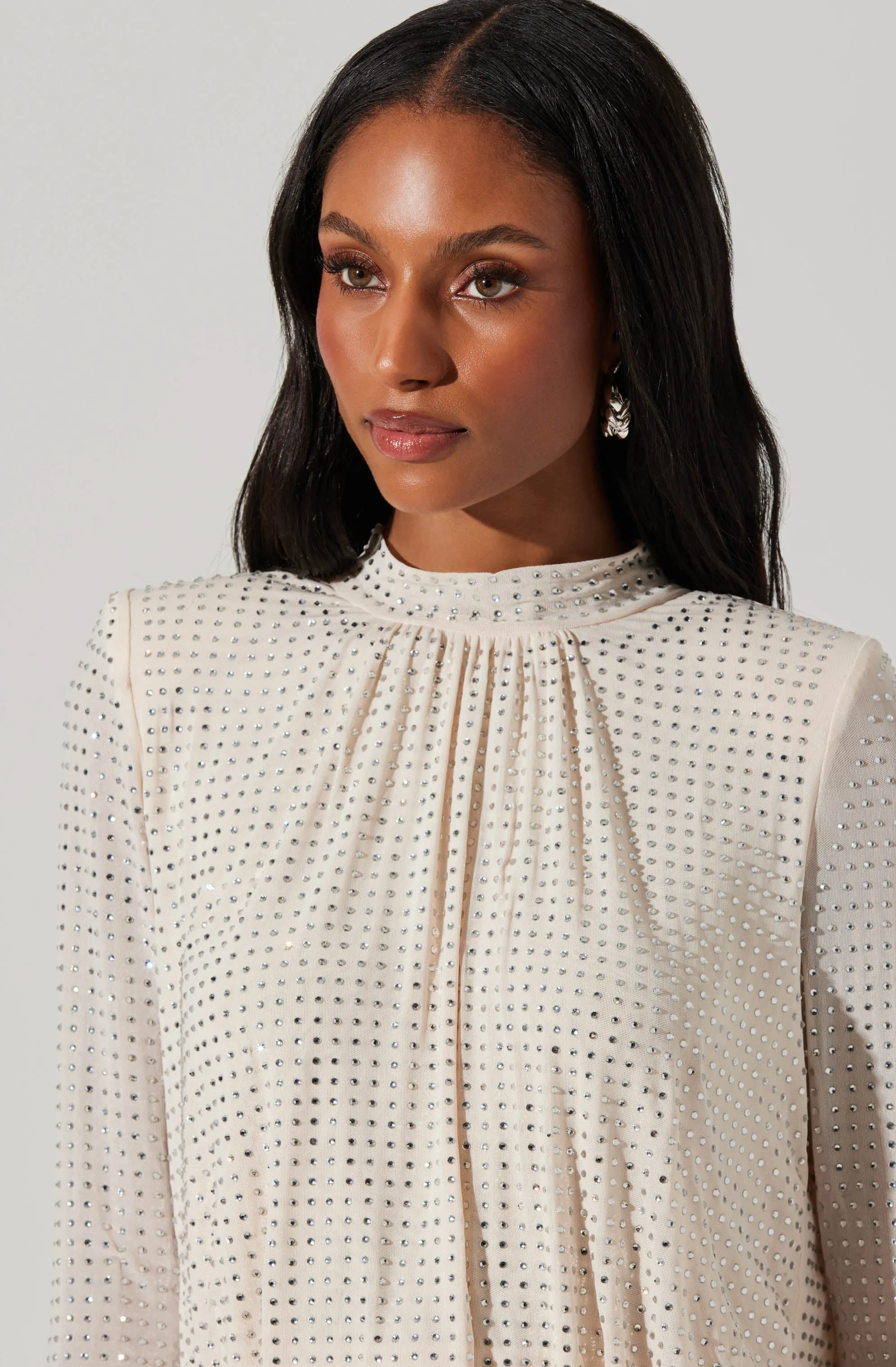 Balsa Mock Neck Rhinestone Top