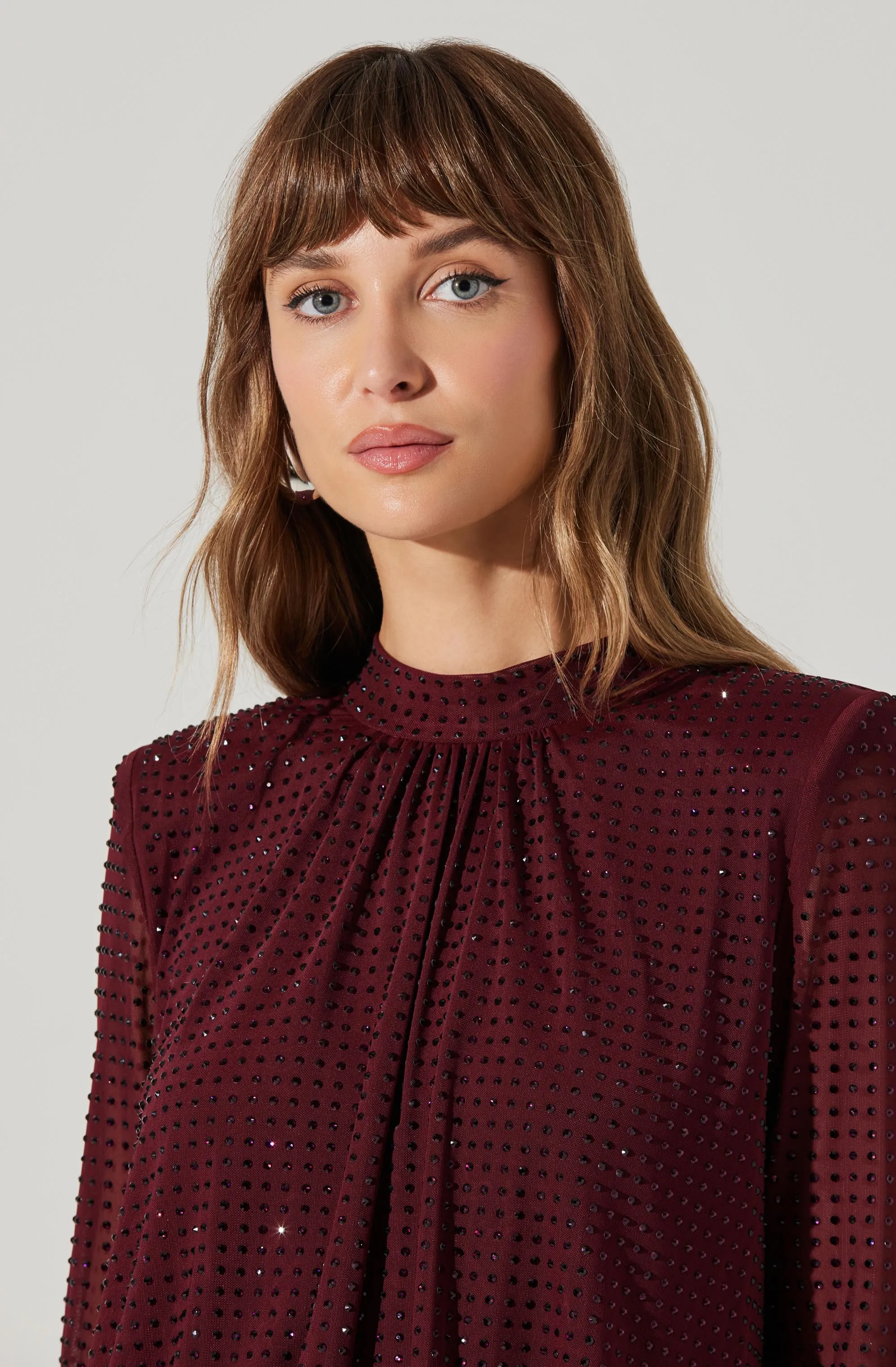 Balsa Mock Neck Rhinestone Top