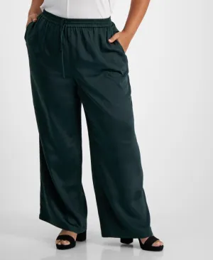 Bar III Plus Size Washed Satin Pull-On Wide-Leg Pants 10853291