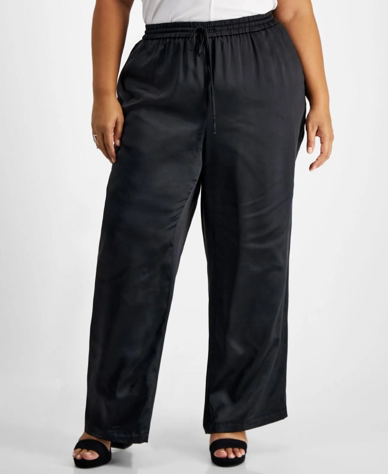 Bar III Plus Size Washed Satin Pull-On Wide-Leg Pants 10853291