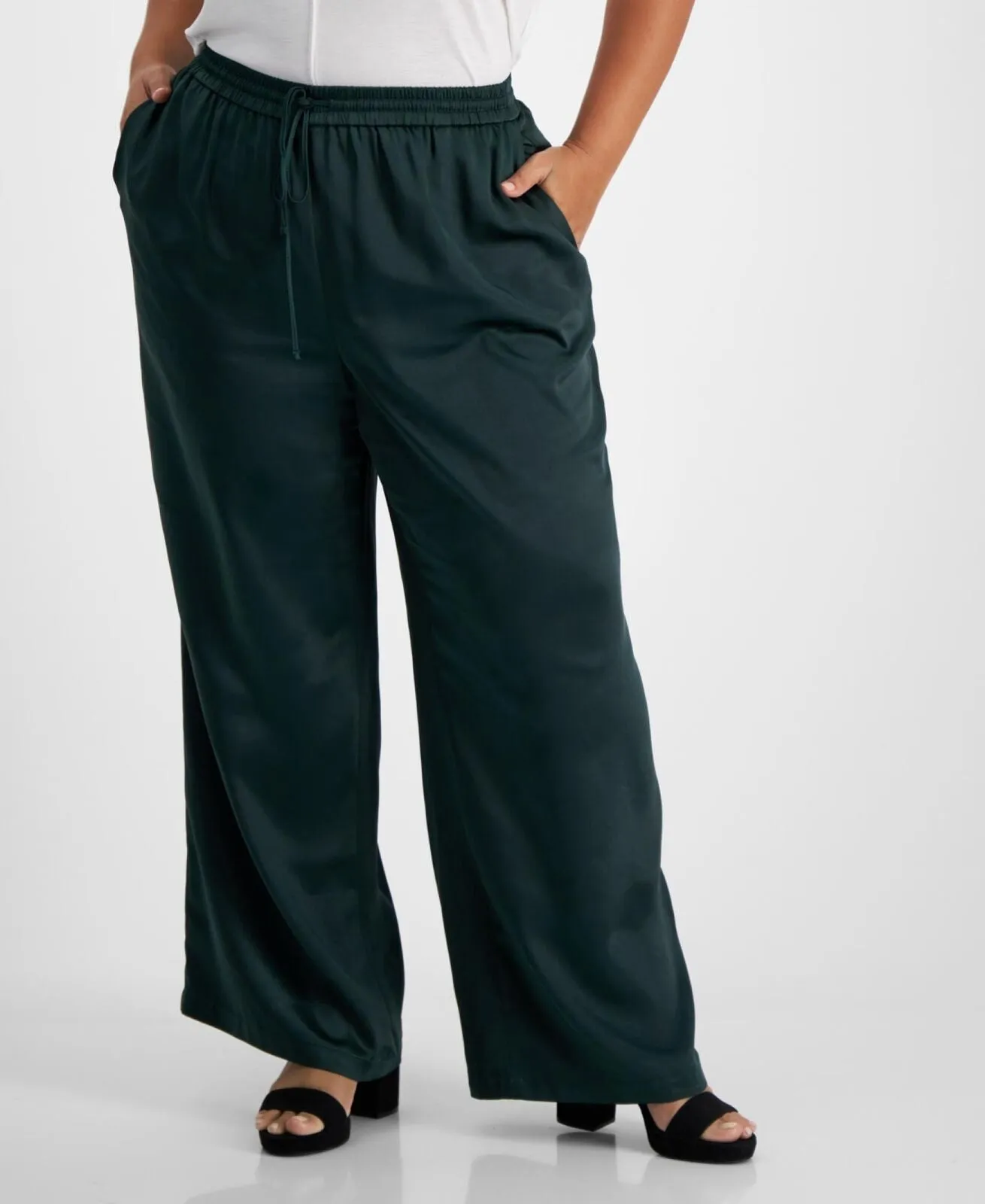 Bar III Plus Size Washed Satin Pull-On Wide-Leg Pants 10853291