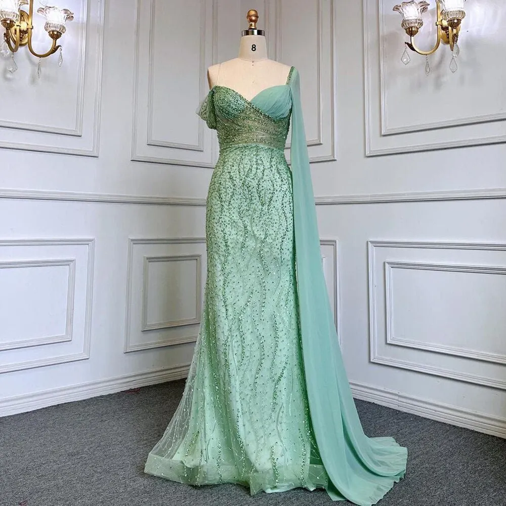 Beaded One Shoulder Mint Mermaid Luxury Evening Dresses Gowns Elegant