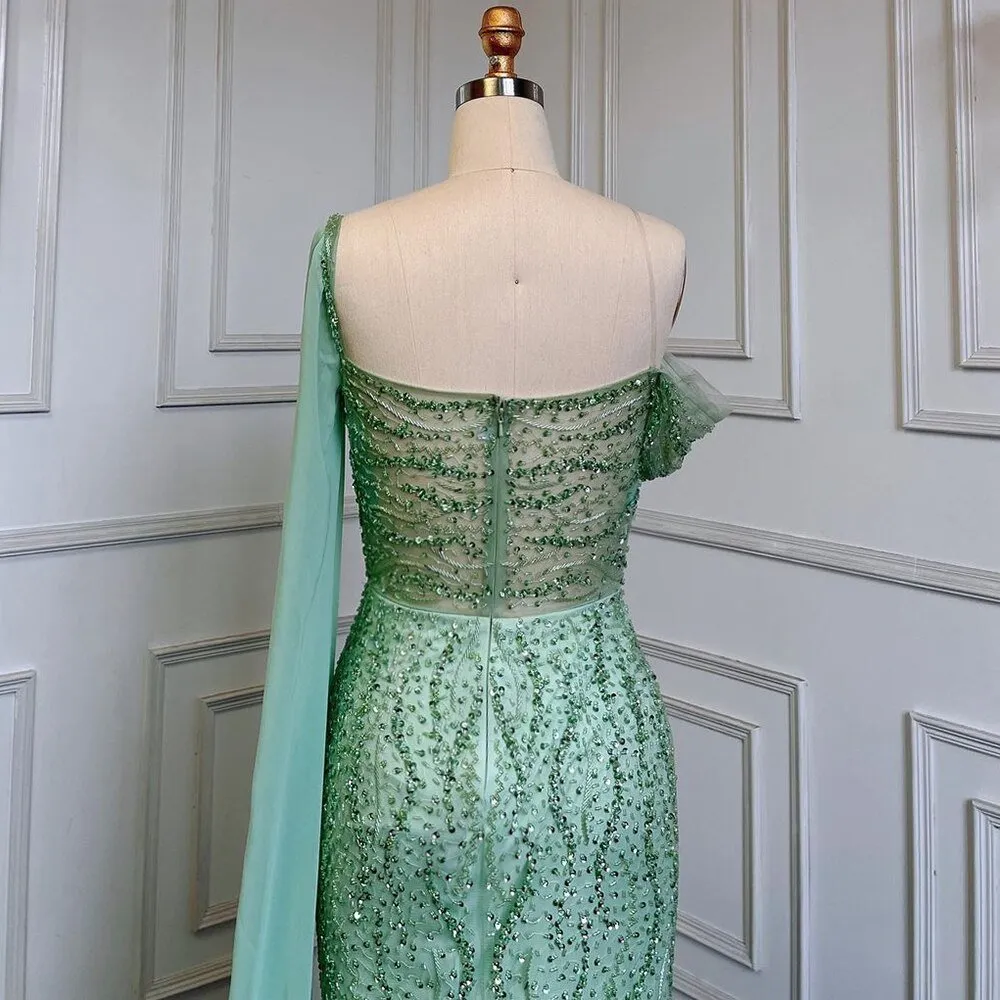 Beaded One Shoulder Mint Mermaid Luxury Evening Dresses Gowns Elegant