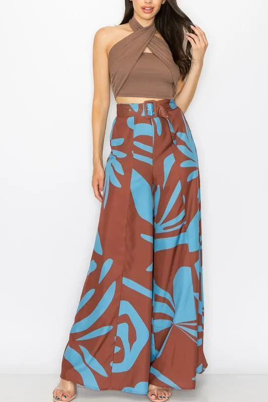 Belted super wide leg pants