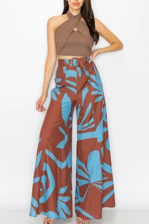 Belted super wide leg pants