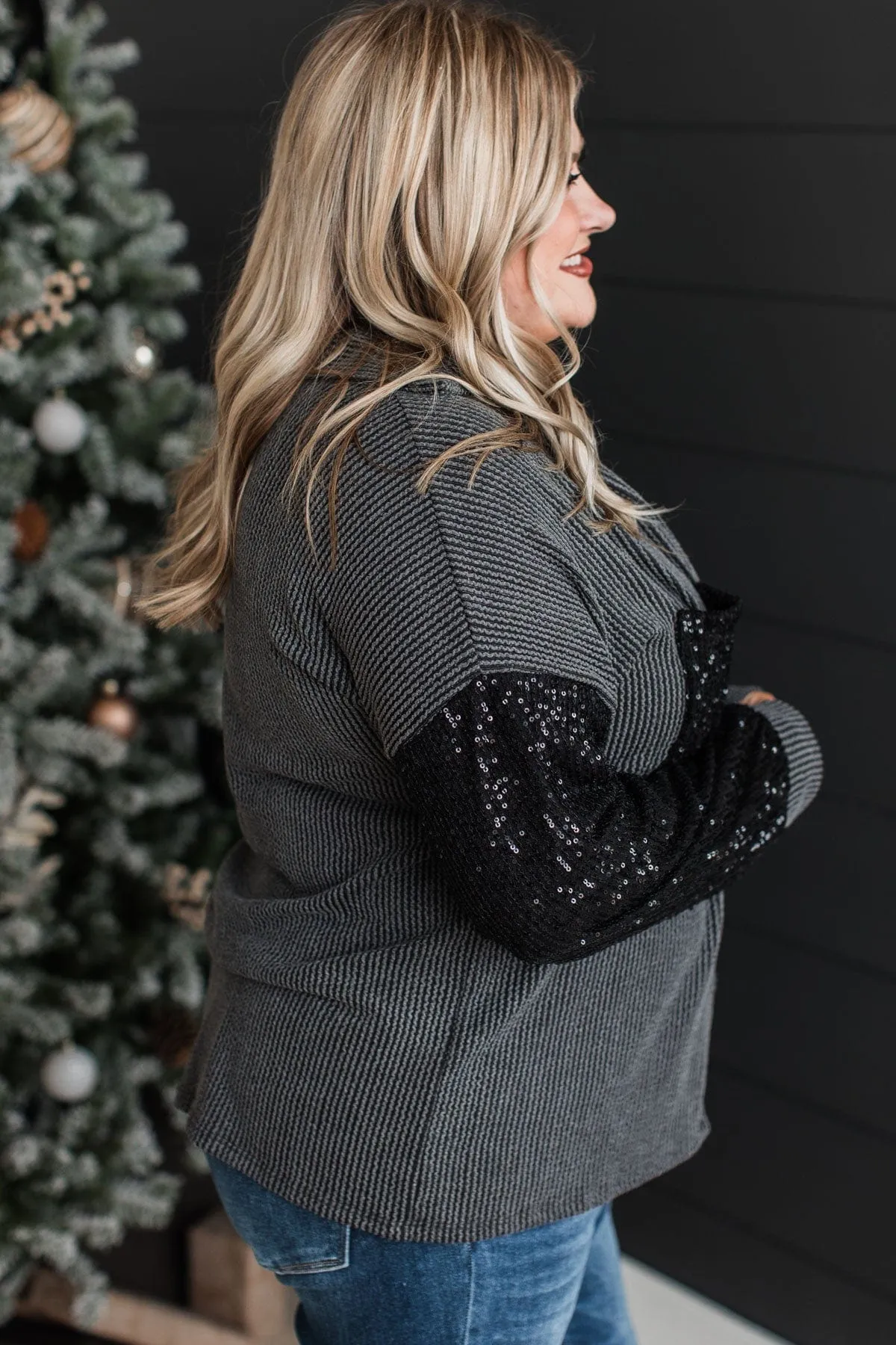 Bid You Farewell Ribbed Button Top- Charcoal