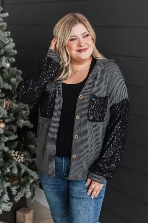 Bid You Farewell Ribbed Button Top- Charcoal