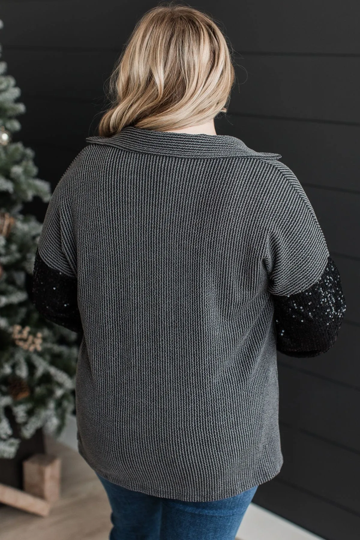 Bid You Farewell Ribbed Button Top- Charcoal
