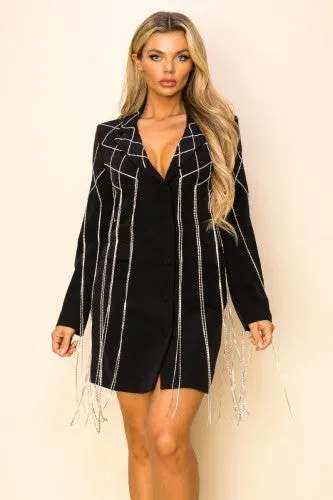 Black Crystal fringe Blazer Dress