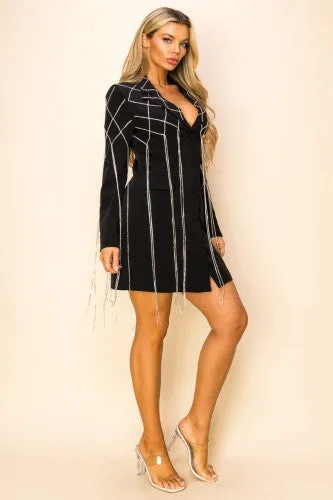 Black Crystal fringe Blazer Dress