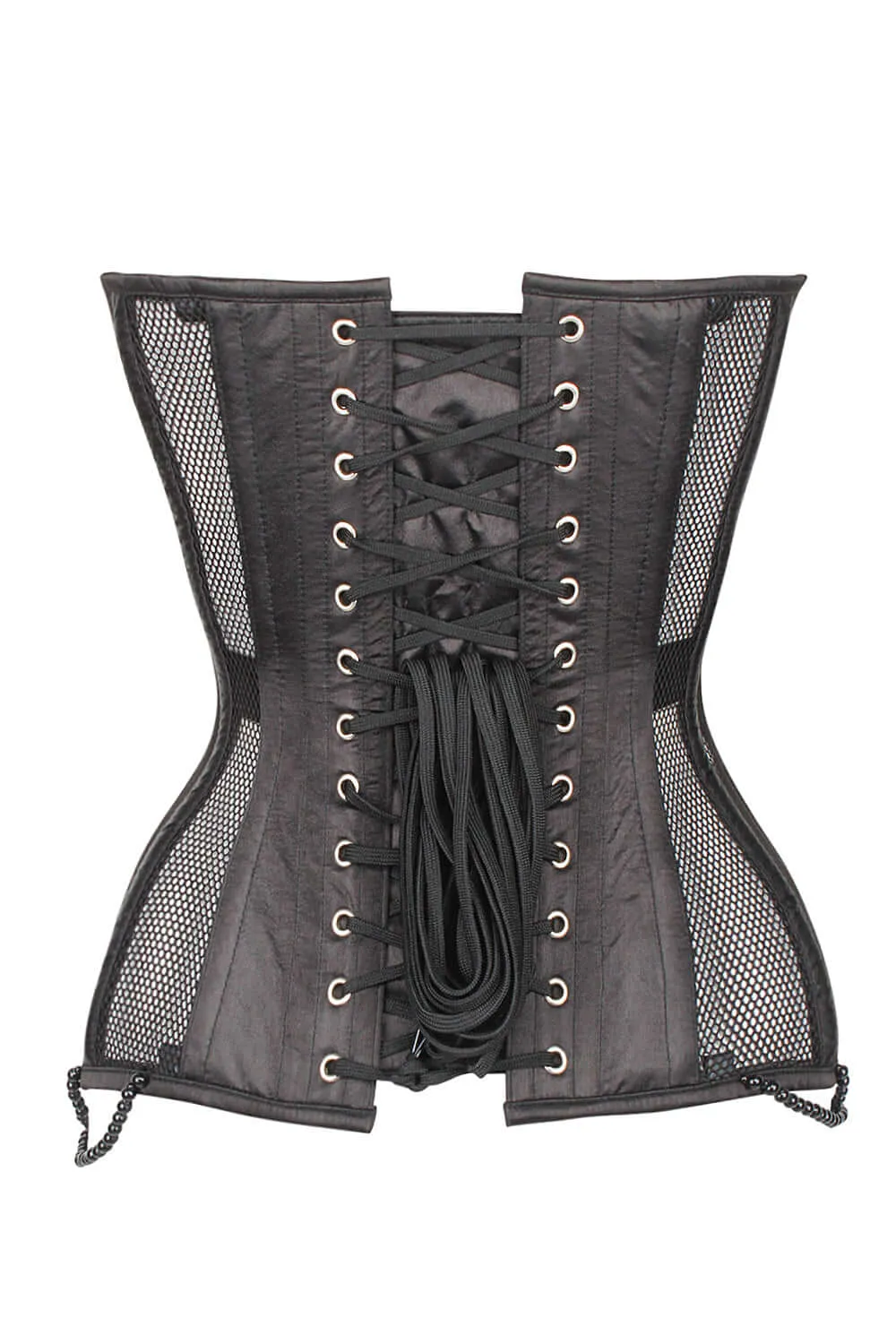 Black Mesh and Lace Appliqué Waist Taming Overbust Corset