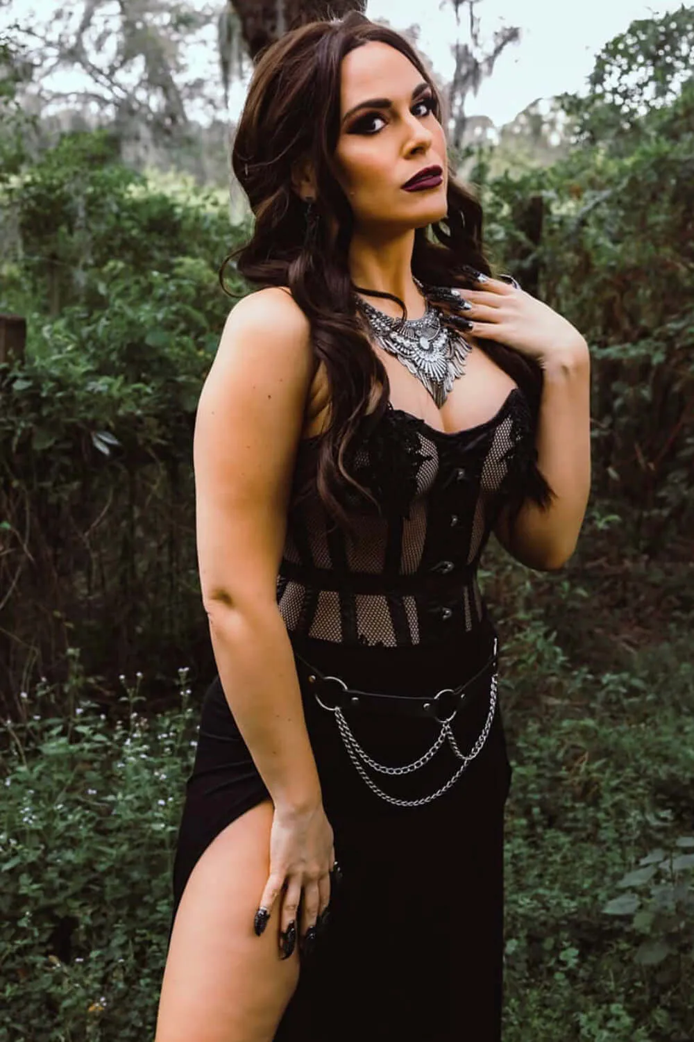 Black Mesh and Lace Appliqué Waist Taming Overbust Corset