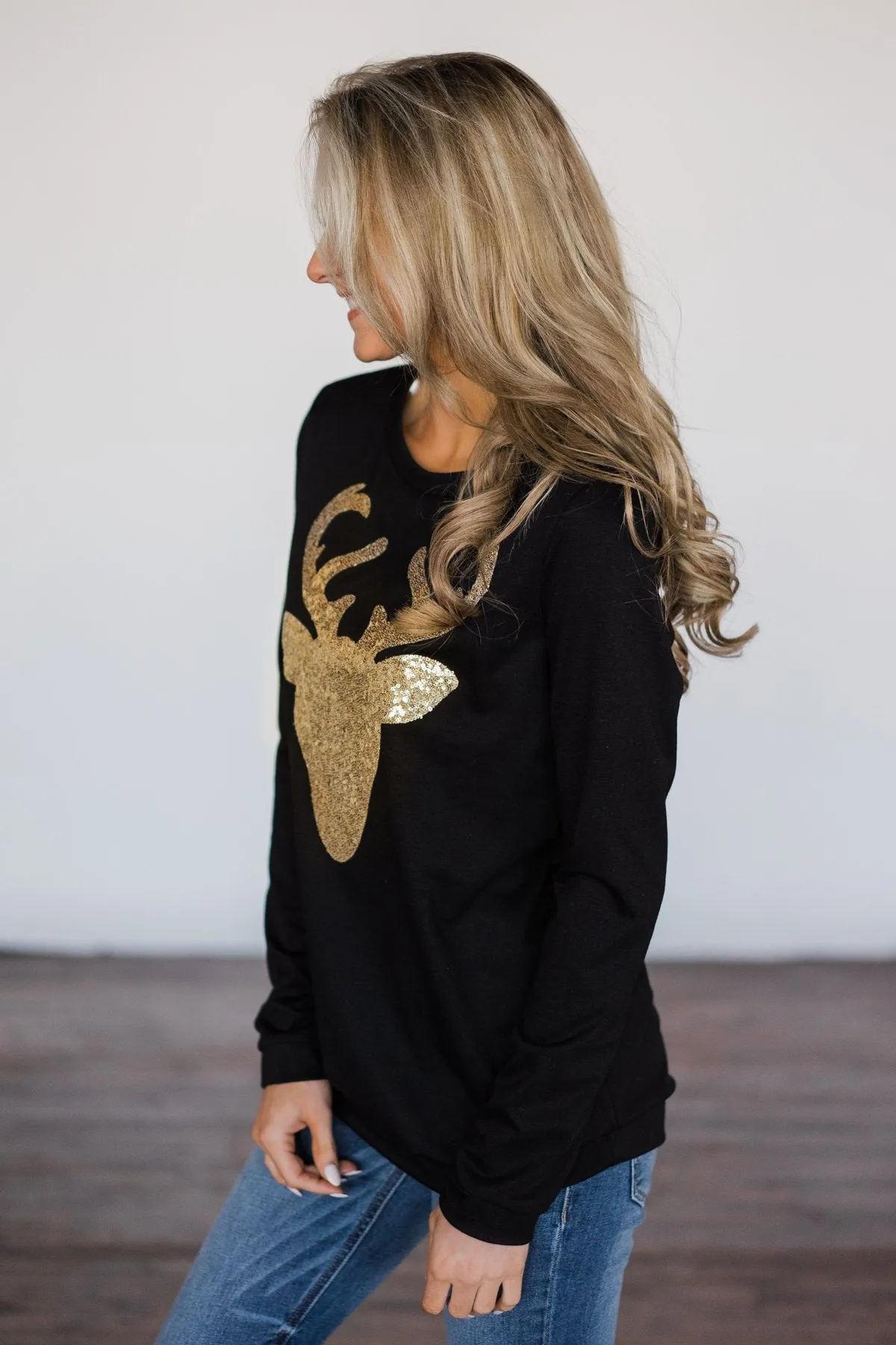 Black Sequin Deer Sweater