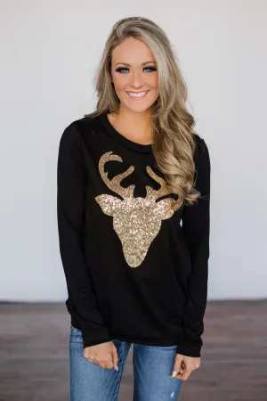 Black Sequin Deer Sweater