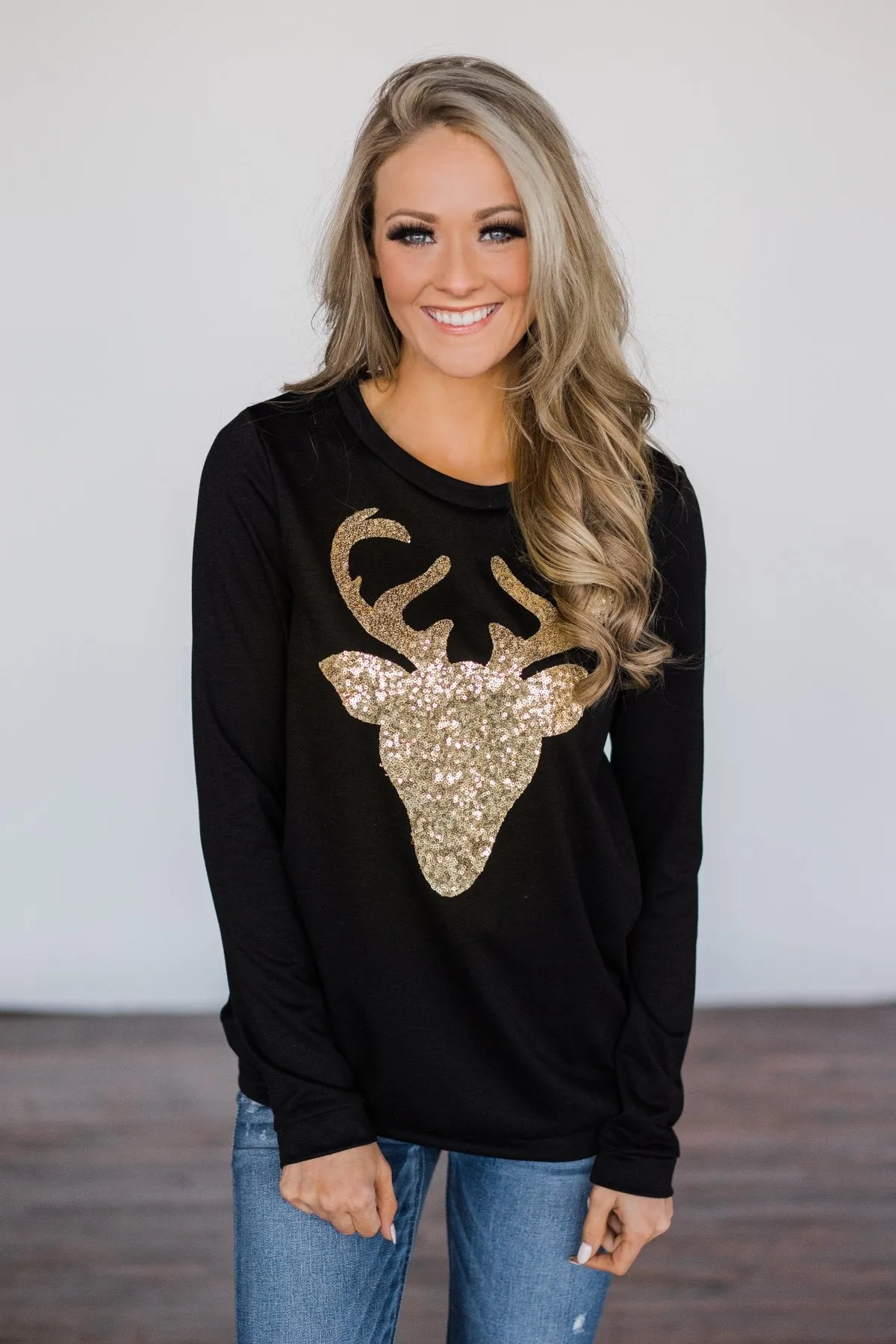 Black Sequin Deer Sweater