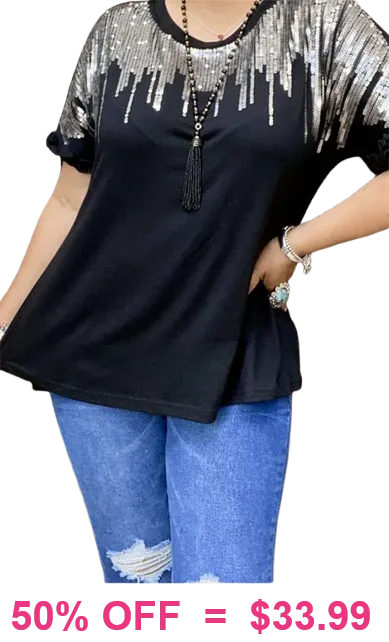 Black top with silver sequin designs