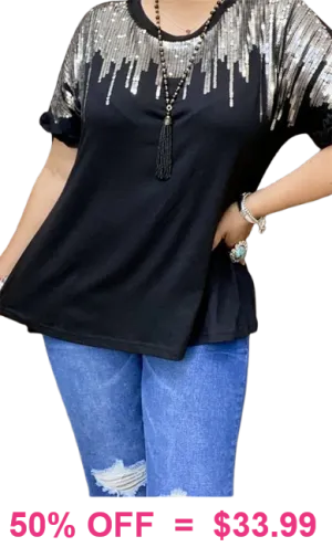 Black top with silver sequin designs