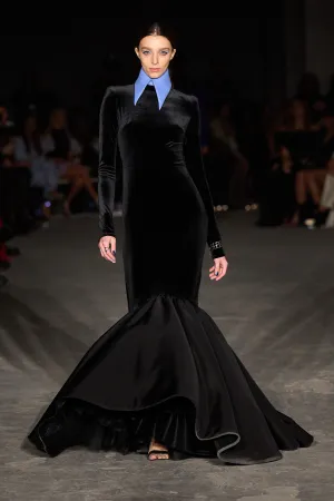 Black Velvet Exaggerated Trumpet Gown