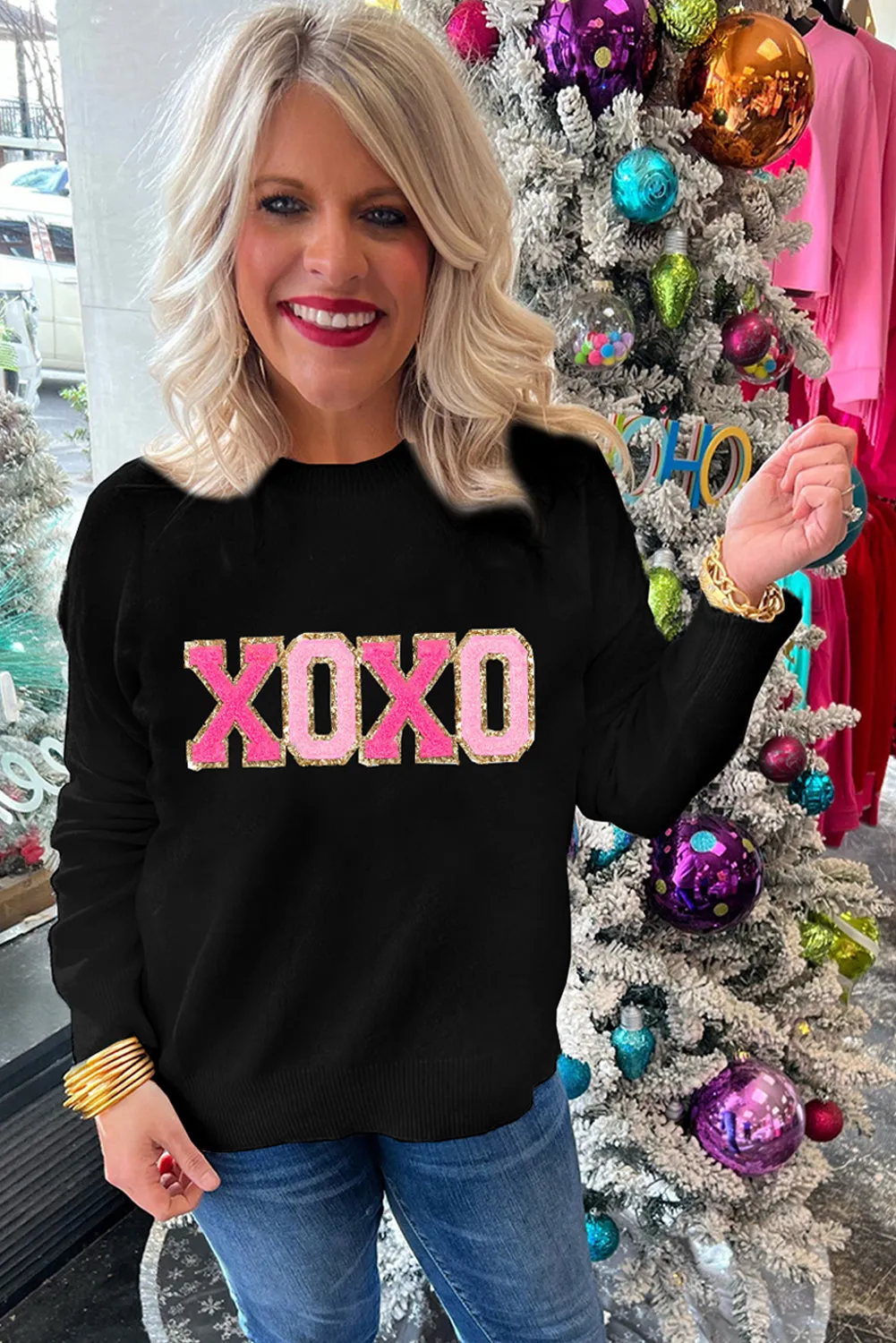 Black XOXO Glitter Sweater