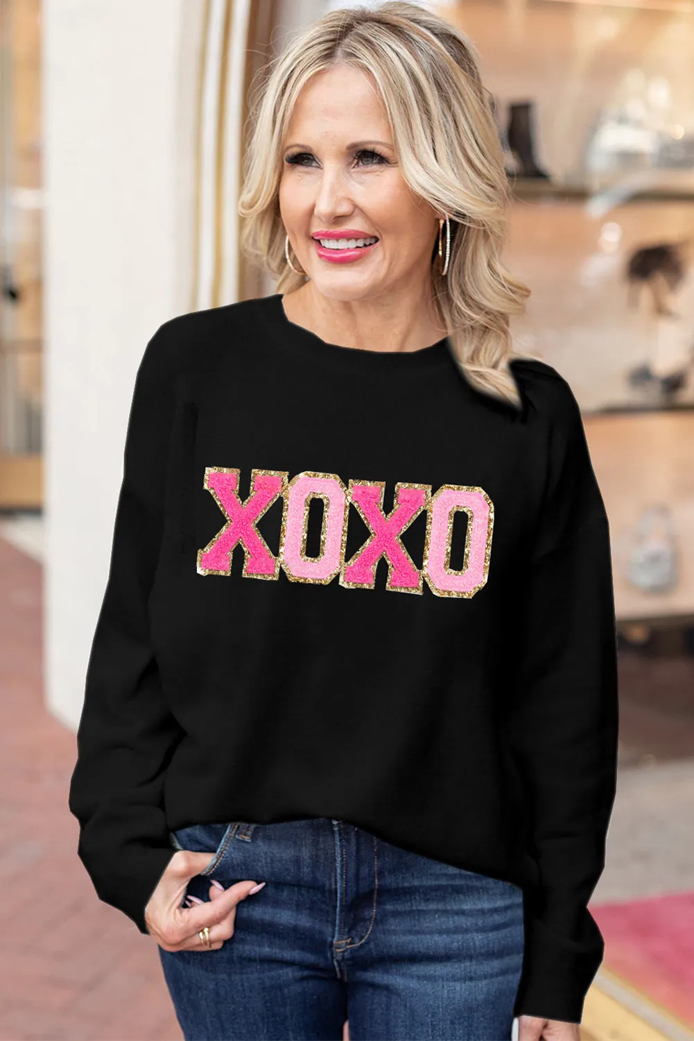 Black XOXO Glitter Sweater