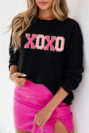 Black XOXO Glitter Sweater