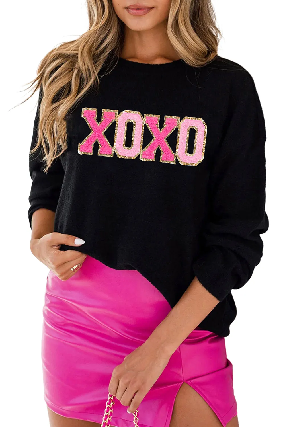 Black XOXO Glitter Sweater