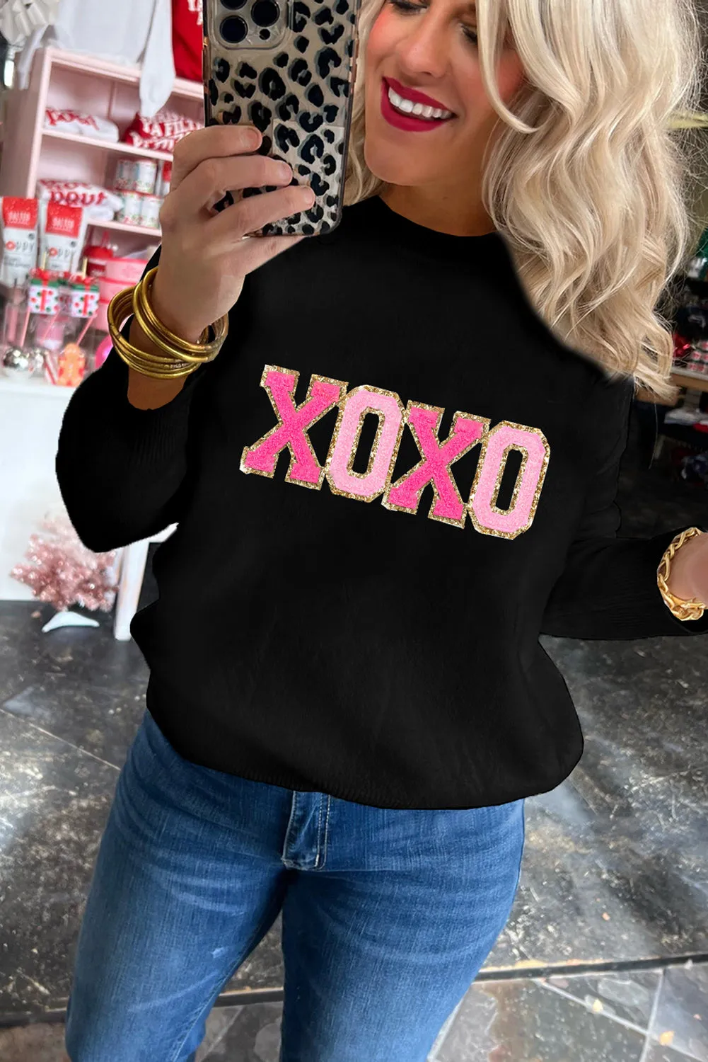 Black XOXO Glitter Sweater