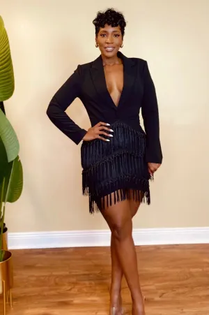 BLAZER FRINGE DRESS (BLACK)
