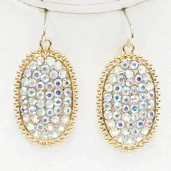 BLING BLING  Rhinestone Medium Oval Earrings with Gold Tone Border