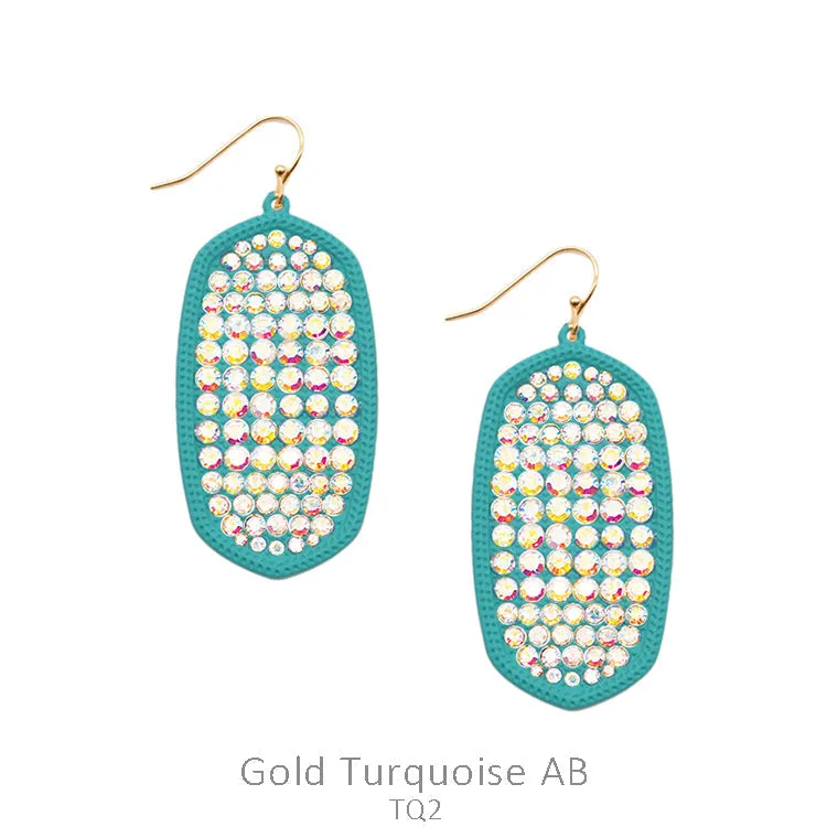 Bling Paved Rhinestone Turquoise oval earrings
